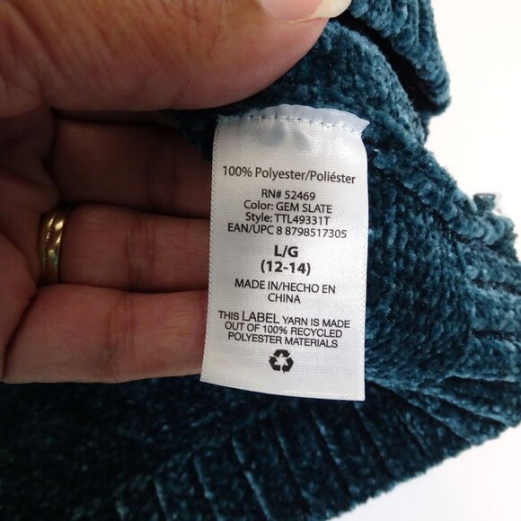 Time And Tru Chenille Turtleneck Sweater Gem Slate Green Women L 12 14 Long Slv - Picture 5 of 9